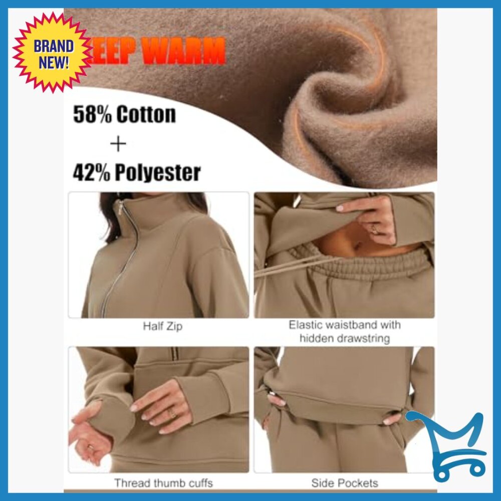 Fleece Lounge Set Half Zip Pullover Sweatpants Co… - image 4